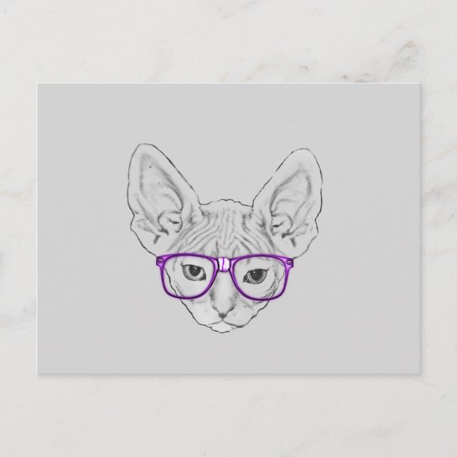 Postal Sphynx Nerdy Geeky divertido con los vidrios (Anverso)