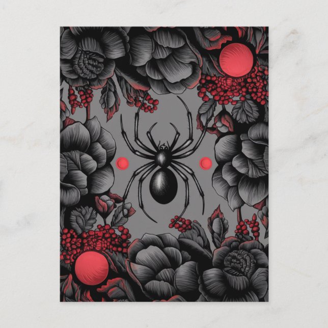 Postal Spider Floral diseño estilo gótico (Anverso)