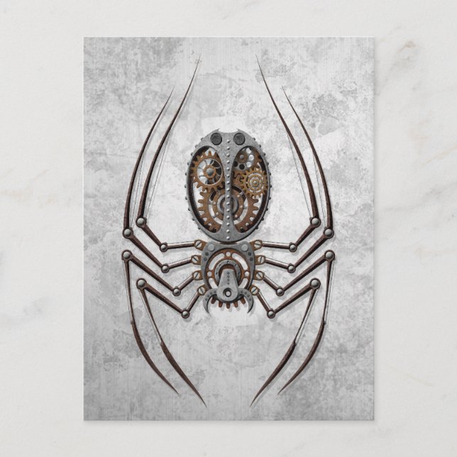 Postal Spider Steampunk sobre el acero en bruto (Anverso)