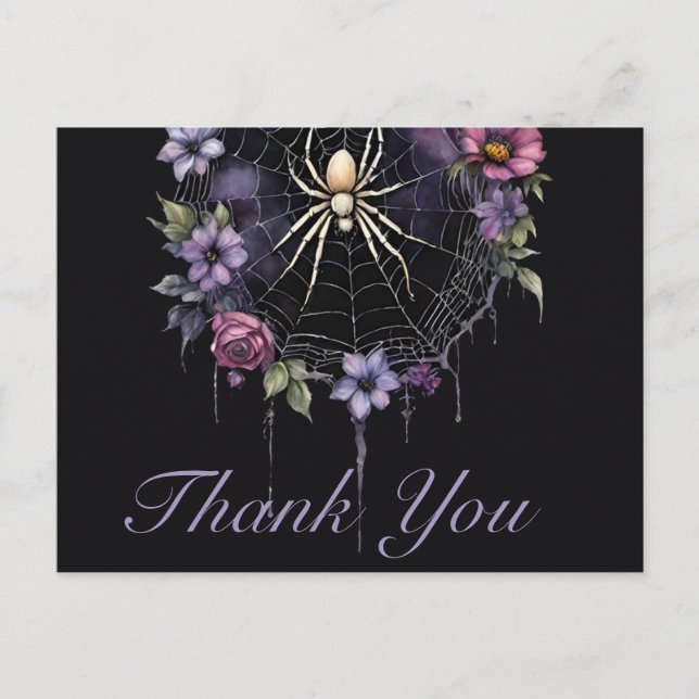 Postal Spiderweb Gothic Purple Floral Gracias (Anverso)