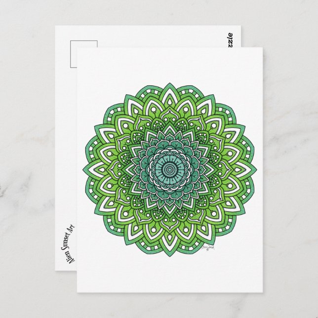 Postal Spiky Green Flower Mandala (Anverso / Reverso)