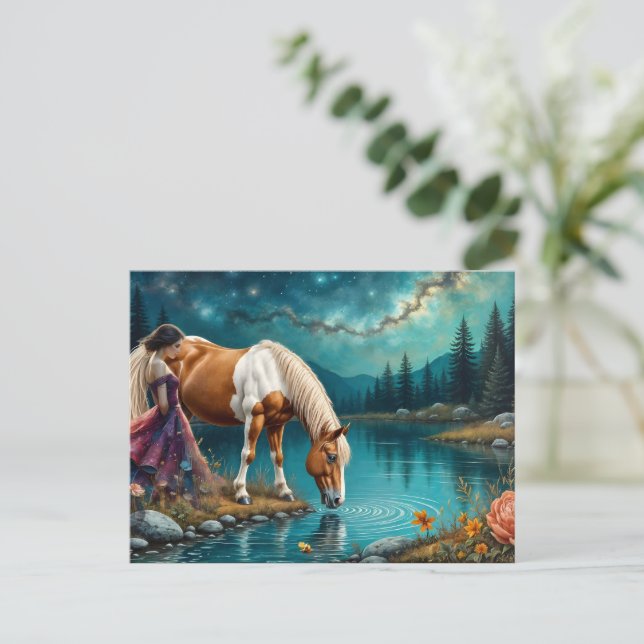 Postal Spirit of Woman and a Palomino horse at Water (Anverso de pie)