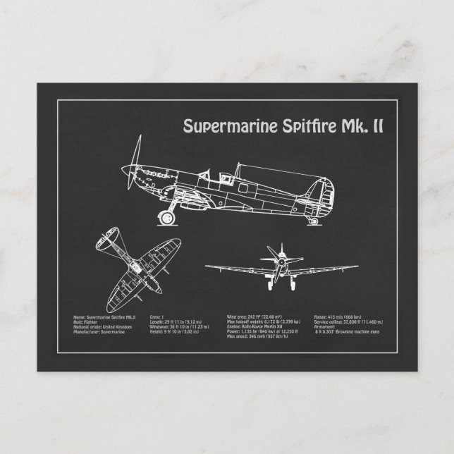 Postal Spitfire supermarino - PD de diseño aéreo (Anverso)