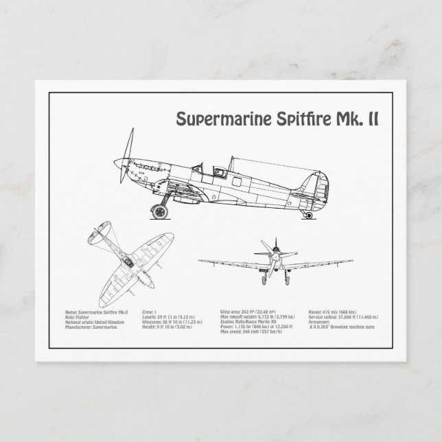 Postal Spitfire supermarino - Plano aéreo BD (Anverso)