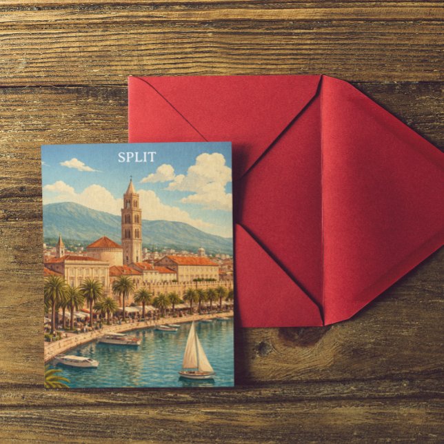 Postal Split Croacia Vintage Costa Adriática (Split Croatia Vintage Adriatic Coast Postcard)