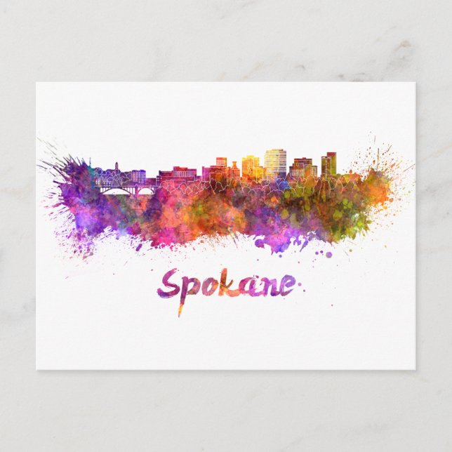 Postal Spokane skyline in watercolor (Anverso)