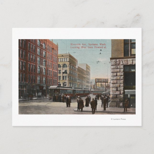Postal Spokane, WA - Vista de la avenida Riverside. & How (Anverso)