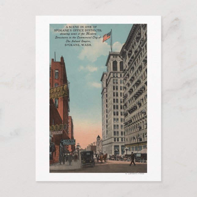 Postal Spokane, WA - Vista del centro con Horsecarts (Anverso)