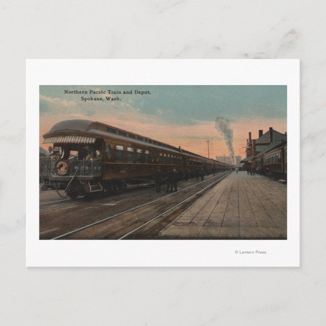 Postal Spokane, WA - Vista del tren y depósito de N. Pací (Anverso)