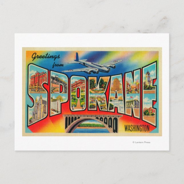 Postal Spokane, Washington - Escenas de letras grandes 3 (Anverso)