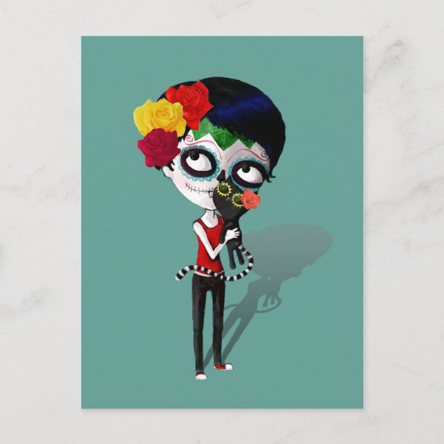 Postal Spooky Dia de Los Muertos Chica (Anverso)