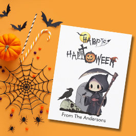 Postal Spooky Grim Reaper Graveyard Crow Gothic Halloween