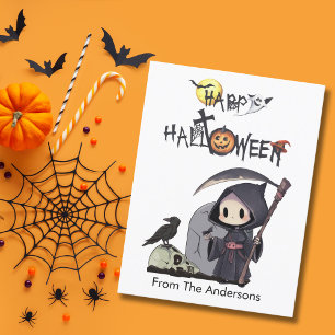 Postal Spooky Grim Reaper Graveyard Crow Gothic Halloween