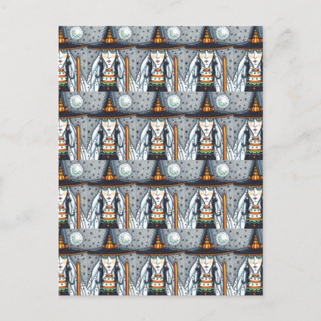 POSTAL SPOOKY HALLOWEEN WITCH, USANDO JOYAS DE GATO NEGRO (Anverso)