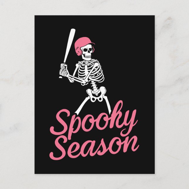 Postal Spooky Season | Baseball Skeleton Pink Hat (Anverso)