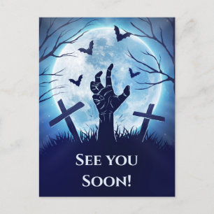 Postal Spooky Zombie Graveyard (azul de medianoche)