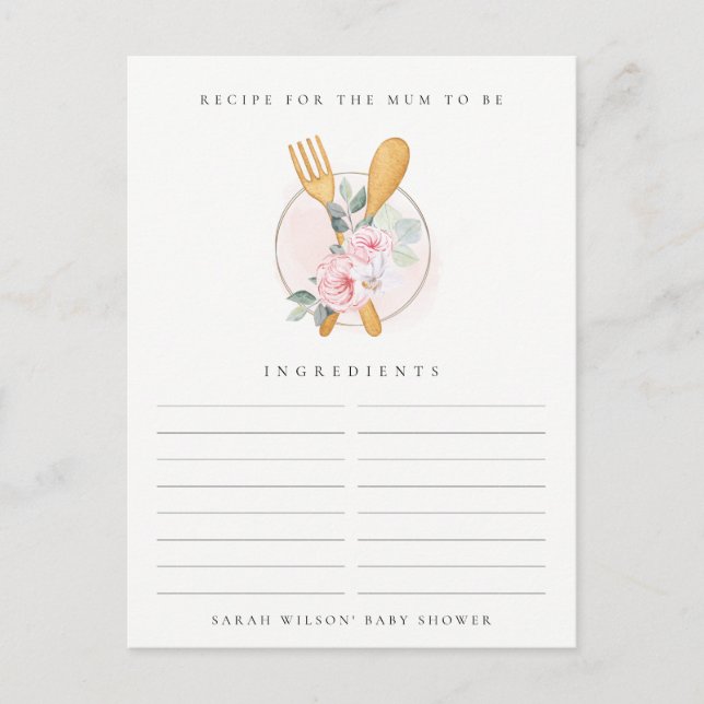 Postal Spoon Fork Floral Receta Baby Shower (Anverso)