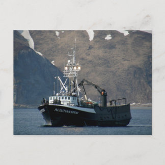 Postal Spray aleutiano, bote de cangrejo en puerto holand