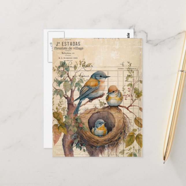 Postal Spring Birds Vintage Ephemera (Anverso/Reverso In Situ)