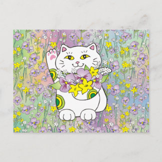 Postal Spring Bouquet Maneki Neko (Gato Suerte)