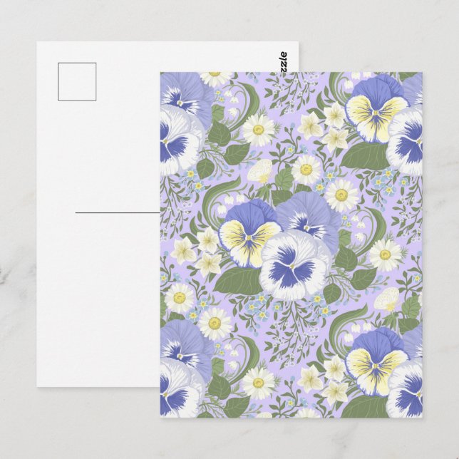 Postal Spring Garden flowers on lavender (Anverso / Reverso)