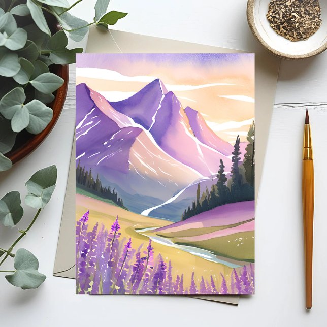 Postal Spring Lavender | Glacier National Park Watercolor (Subido por el creador)