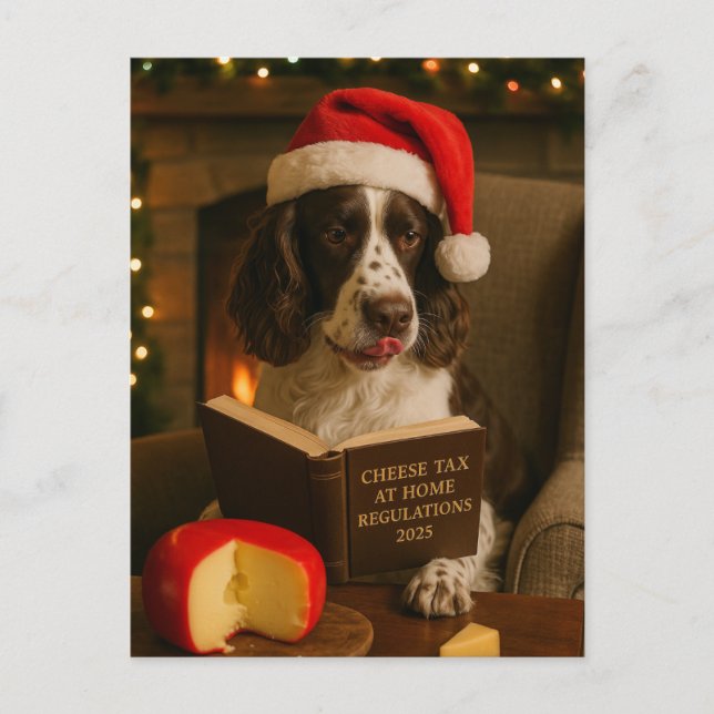 Postal Springer Spaniel  'Cheese Tax' Christmas postcard (Anverso)