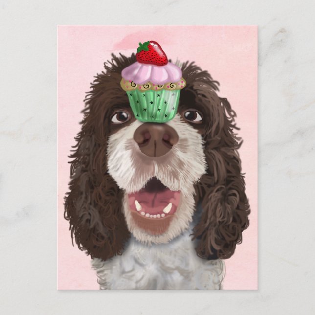 Postal Springer Spaniel con Cupcake 2 (Anverso)