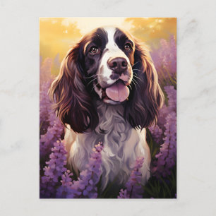 Postal Springer Spaniel en el campo Lavender