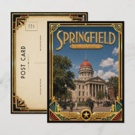 Postal Springfield Illinois Arte Deco Antiguo Edad Dorada