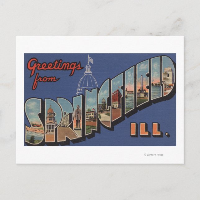 Postal Springfield, Illinois - Escenas de letras grandes (Anverso)