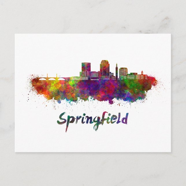 Postal Springfield MA skyline in watercolor (Anverso)