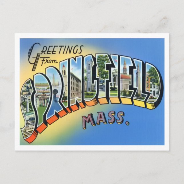 Postal Springfield, Massachusetts Viñage Big Letters (Anverso)