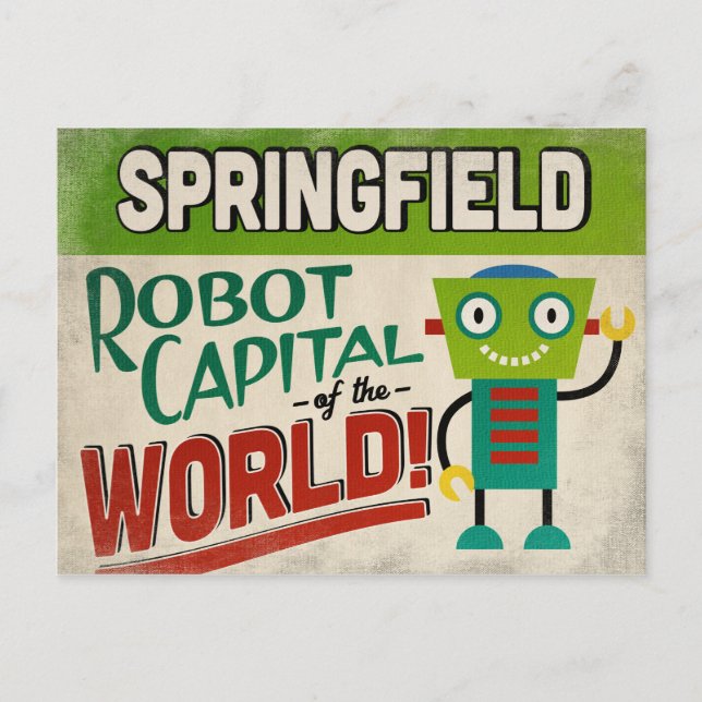 Postal Springfield Missouri Robot - Gracioso Vintage (Anverso)