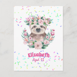 Postal Sprinkles SLOTH Boho Chicas Flores rosas Regalos C