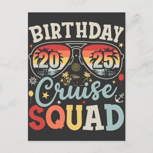 Postal Squad de crucero de cumpleaños 2025 Familia coinci (Anverso)
