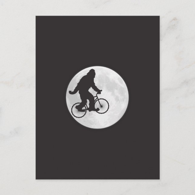 Postal Squatch en bicicleta con camiseta lunar (Anverso)
