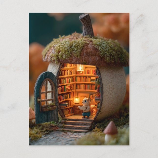 Postal Squirrel Library Inside a Mossy Acorn House (Anverso)