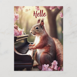 Postal Squirrel lindo animal jugando al piano Hola