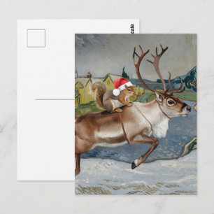 Postal Squirrel Santa y los Navidades Adorables de renos