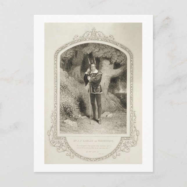 Postal Sr. J.P. Harley como Touchstone, Ley V Escena 1, e (Anverso)