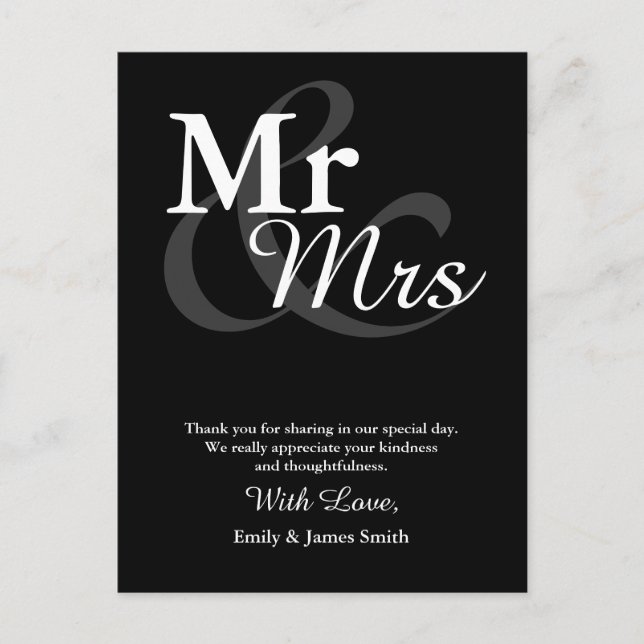 Postal Sr.&Mrs. Simple Elegant Typography Boda Gracias (Anverso)