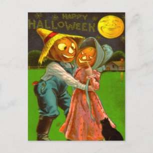 Postal Sr. Y la señora Calabaza con su gato negro