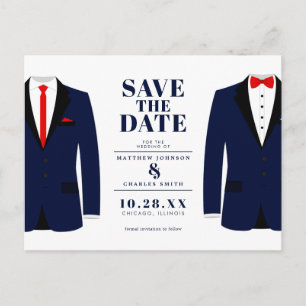Postal Sr. y Sr. Boda Modern Navy Tux - Salven la fecha