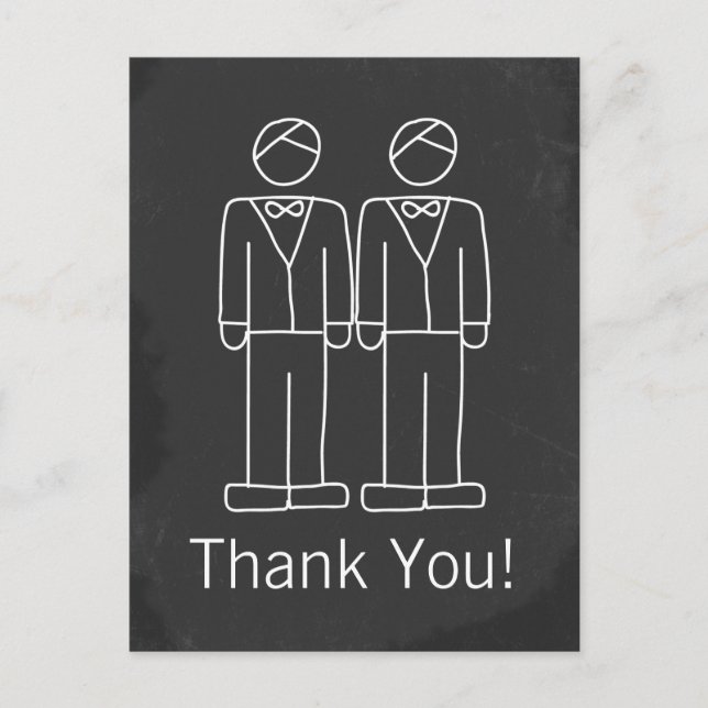 Postal Sr. y Sr. Doodle Chalkboard Gay Boda Gracias (Anverso)