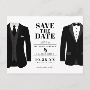 Postal Sr. y Sr. Modern Black Boda Tux - Guardar la fecha