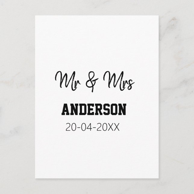 Postal Sr. y Sra. añada apellido fecha año de boda favor  (Anverso)