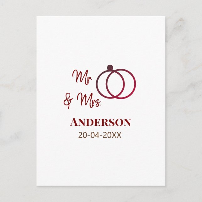 Postal Sr. y Sra. añada apellido fecha año de boda favor  (Anverso)