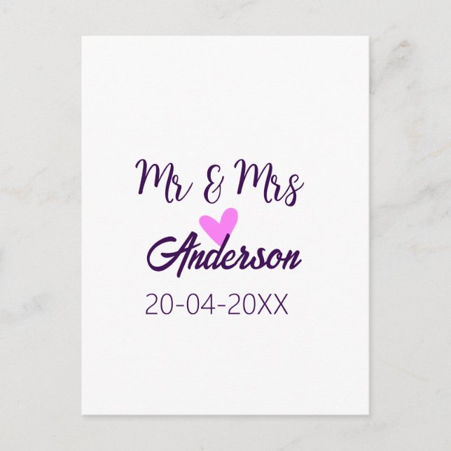 Postal Sr. y Sra. añada apellido fecha año de boda favor  (Anverso)