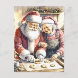 Postal Sr. y Sra. Claus Baking Cookies Navidades Personal